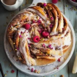 Gefüllter Hefekranz mit Himbeeren und Pistazien