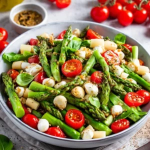 Grüner Spargel Salat mit Tomaten und Mozzarella
