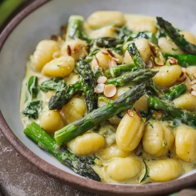 Grüner Spargel in cremiger Rahmsauce mit Gnocchi
