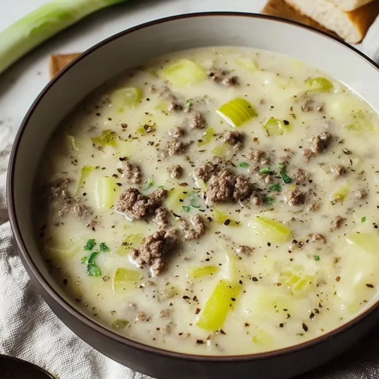 Käse-Lauch-Suppe mit Hackfleisch