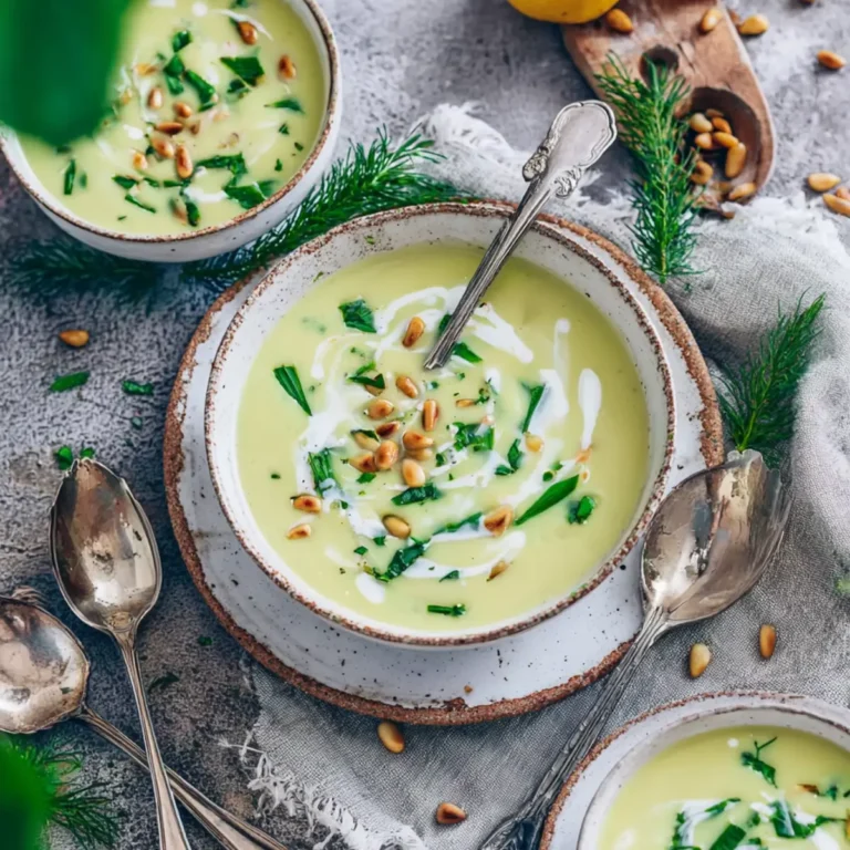 Cremige Kartoffel Bärlauchsuppe mit Pinienkernen