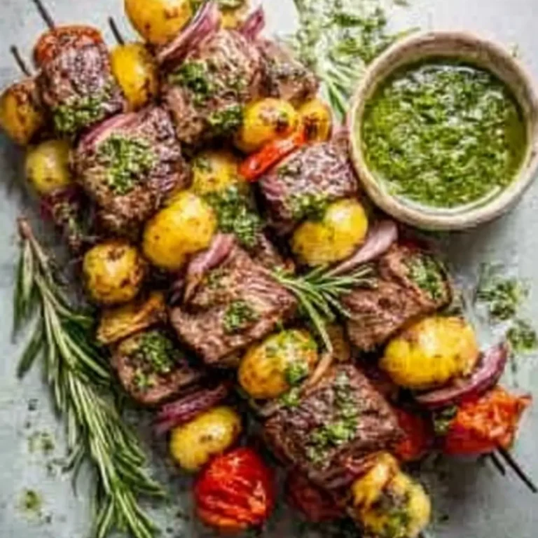 Filet und Kartoffelspieße mit Rosmarin Chimichurri