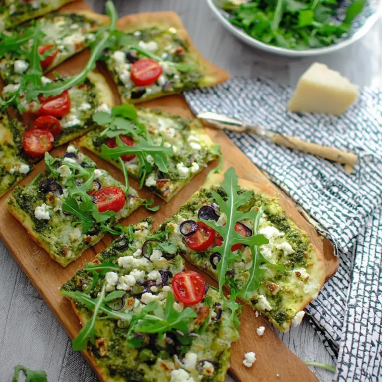 Flammkuchen mit Bärlauchpesto und Feta