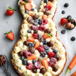 Hasenkuchen vom Blech mit Creme und Obst