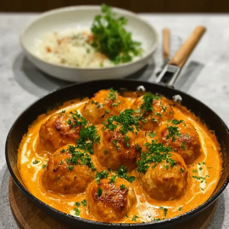 Hähnchenfleischbällchen in cremiger Paprikasauce