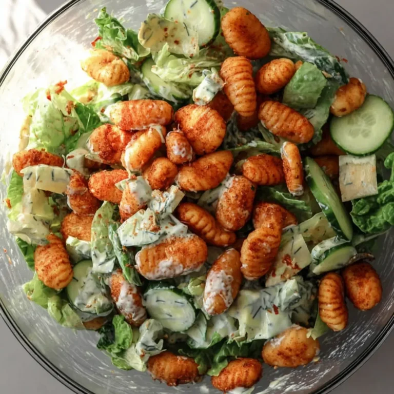 Knuspriger Gnocchi Salat mit Joghurt Dressing