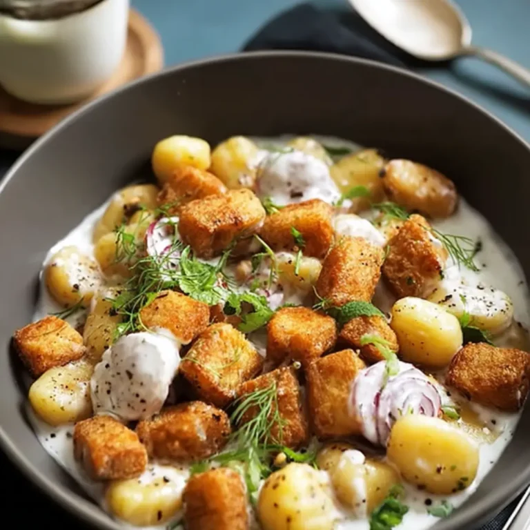 Knuspriger Gnocchi Salat mit frischem Gemüse