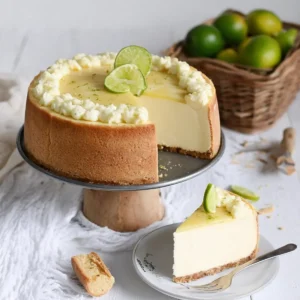 Limettenkäsekuchen mit weißer Schokolade