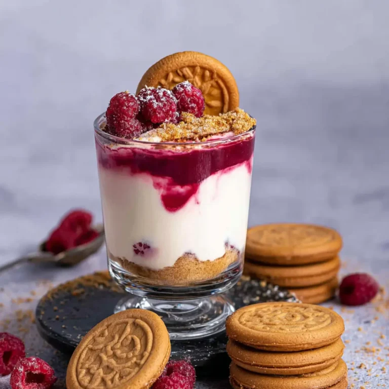 Lotus Dessert im Glas mit Himbeeren