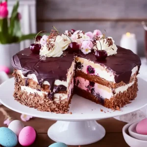 Ostertorte mit Kirschen und Schokolade