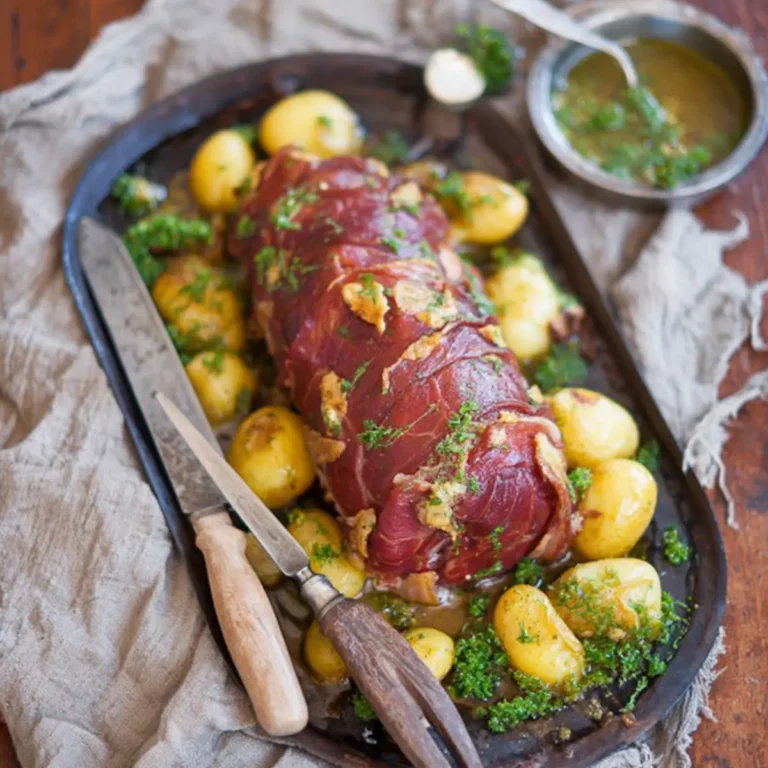 Schweinebraten im Kräuter Schinken Mantel