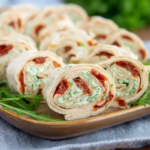 Vegetarische Wrap Röllchen mit Rucola und Tomaten