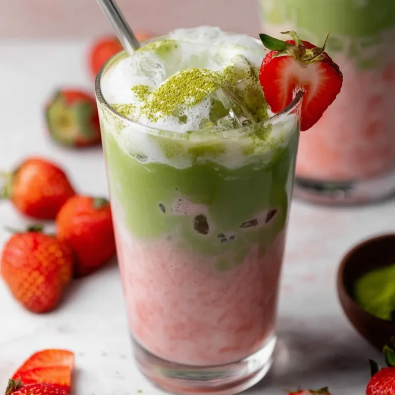 Eiskalter Erdbeer Matcha Tee Latte