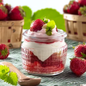 Erdbeerdessert mit Quark im Glas