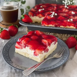 Erdbeerkuchen vom Blech mit Puddingcreme