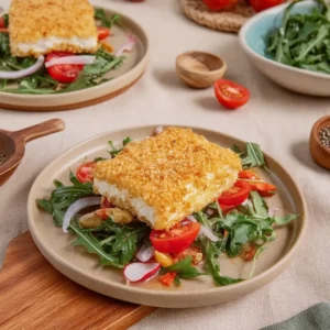 Gebackener Feta auf Rucolasalat