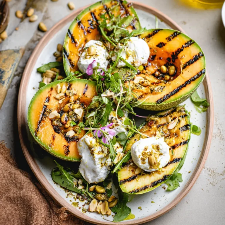 Gegrillte Melone mit Nussbutter und Burrata