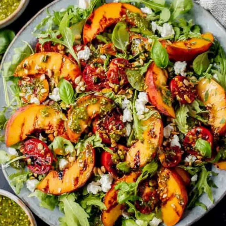 Gegrillter Pfirsichsalat mit Basilikum Vinaigrette