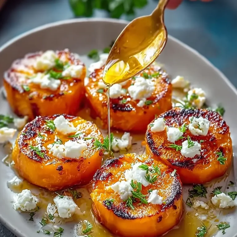 Geröstete Süßkartoffelrunden mit Honig und Feta