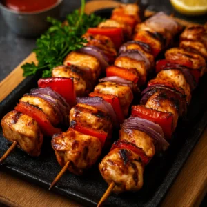 Grillspieße mit Hähnchen, Paprika & Zwiebeln