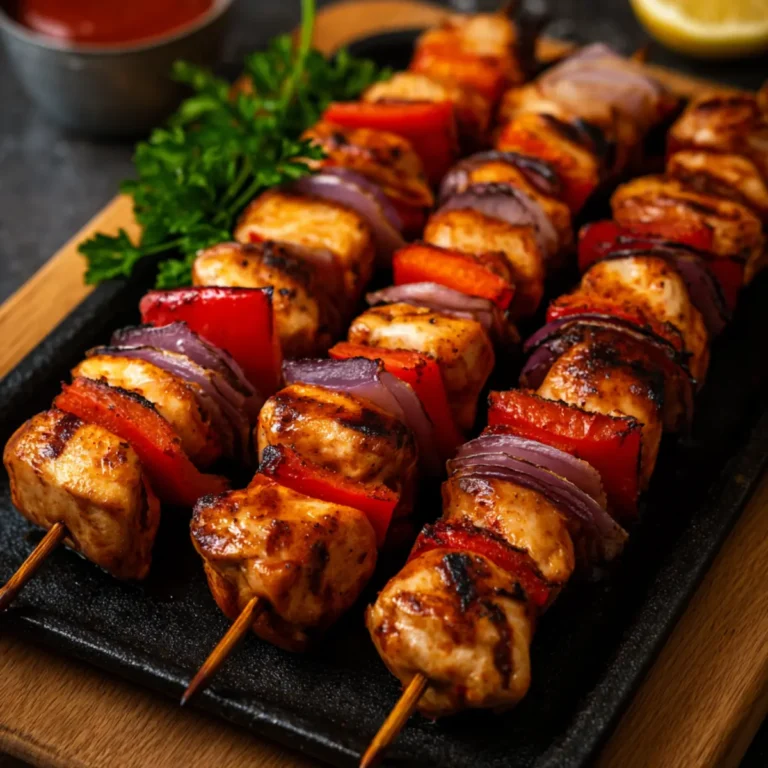 Grillspieße mit Hähnchen, Paprika & Zwiebeln