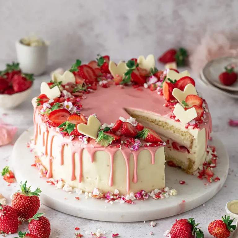 Herztorte mit Erdbeeren und weißer Schokolade
