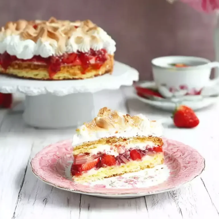 Himmelstorte mit Erdbeeren und Rhabarber