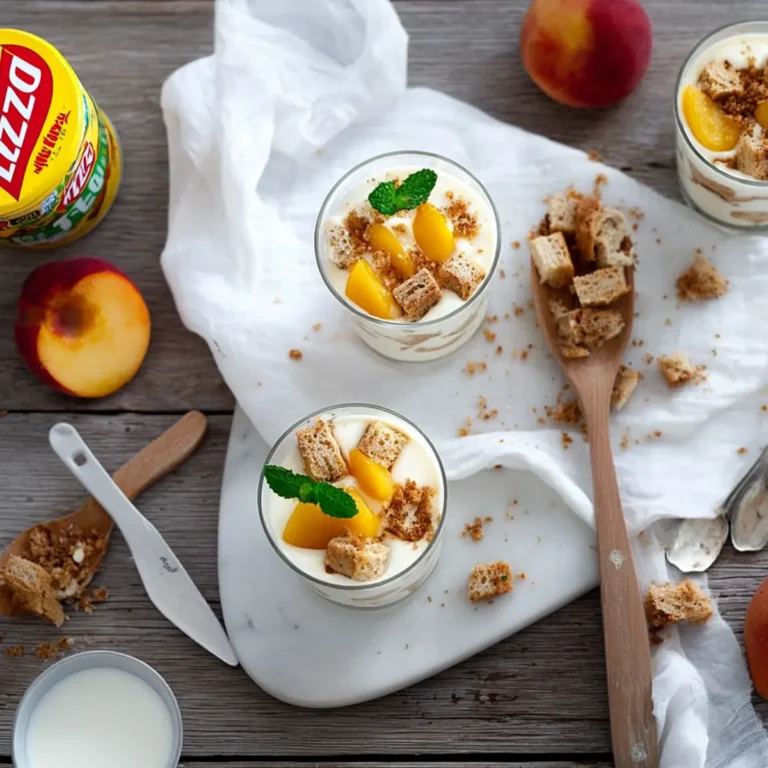 Joghurt Cantuccini Dessert mit Pfirsichen