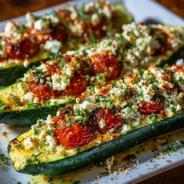 Ofen Zucchini mit cremiger Feta Tomaten Füllung