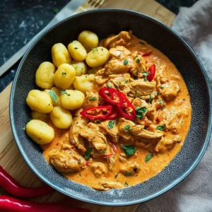 Paprika Sahne Hähnchen mit Gnocchi