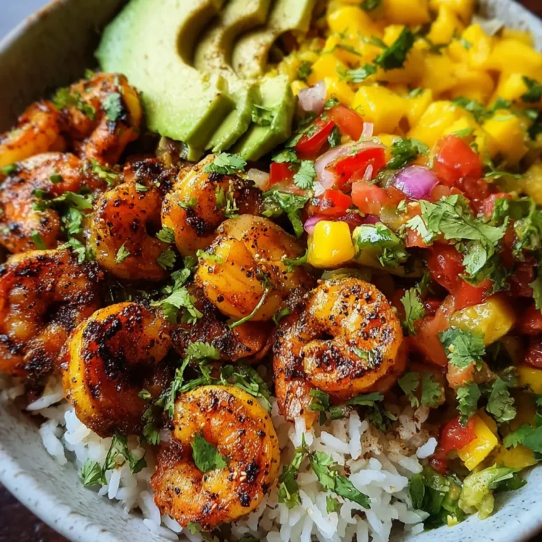 Pikante Garnelen und Mango Salsa Reisbowl