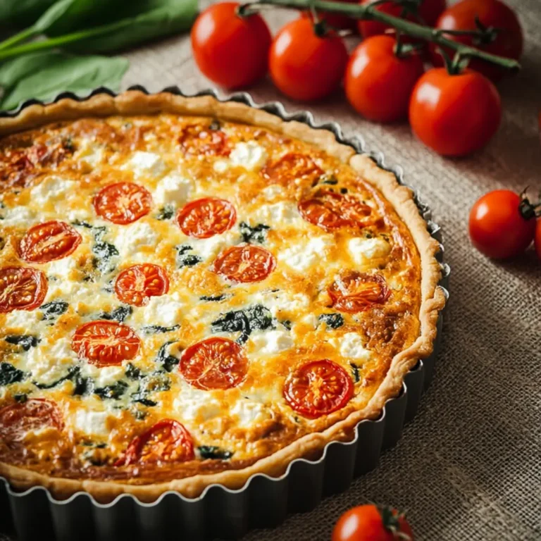 Quiche mit Tomaten, Feta, Basilikum und Spinat