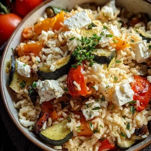 Reis aus dem Ofen mit Feta und Gemüse