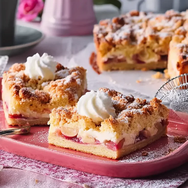 Rhabarberkuchen mit Quarkcreme und Streuseln