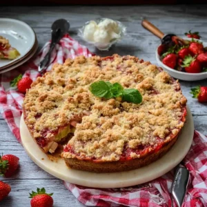 Rhabarberkuchen mit Streusel und Schmand