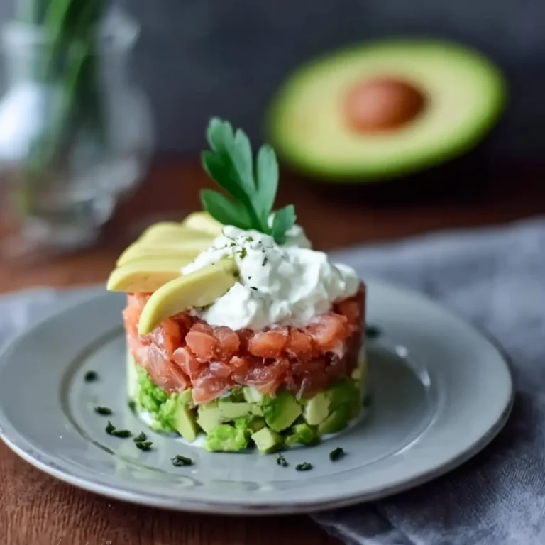 Räucherlachstatar mit Avocado und Schmand Meerrettich Creme