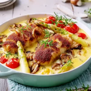 Spargel Schnitzelröllchen in cremiger Jäger Hollandaise