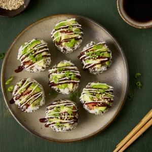 Sushi Reisbällchen mit Lachs und Avocado