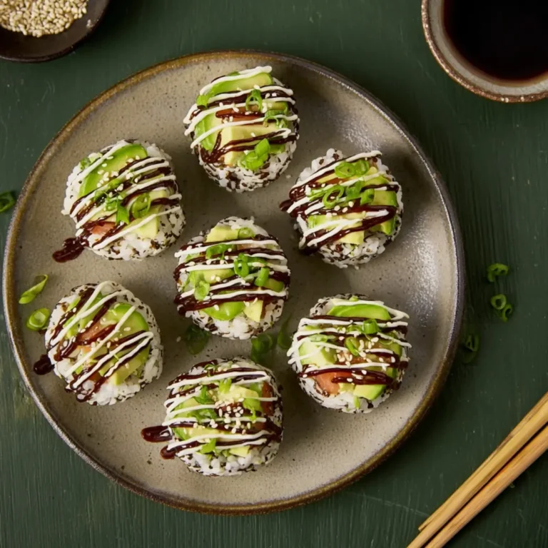 Sushi Reisbällchen mit Lachs und Avocado