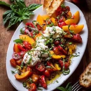 Tomaten , Pfirsich und Burrata Salat