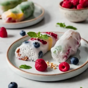 Vegane süße Sommerrollen mit Kokosreis