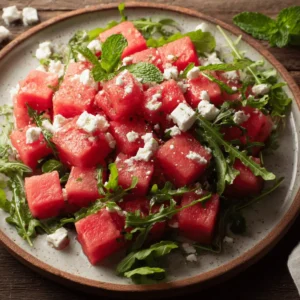 Wassermelonen Feta Salat mit Minze und Rucola