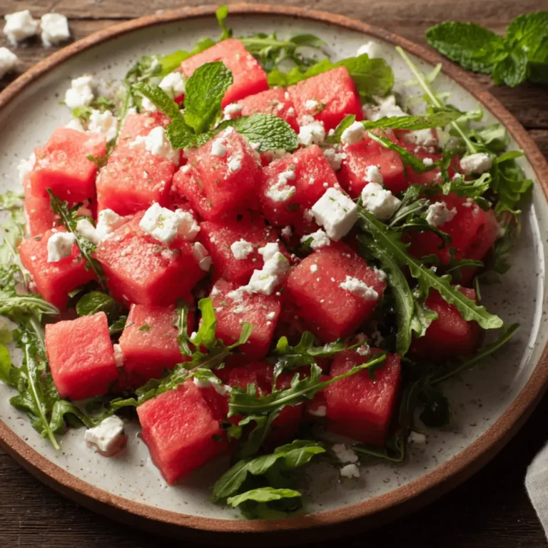 Wassermelonen Feta Salat mit Minze und Rucola