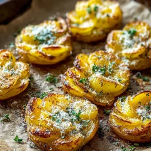 Zerdrückte Ofenkartoffeln mit Knoblauch und Parmesan