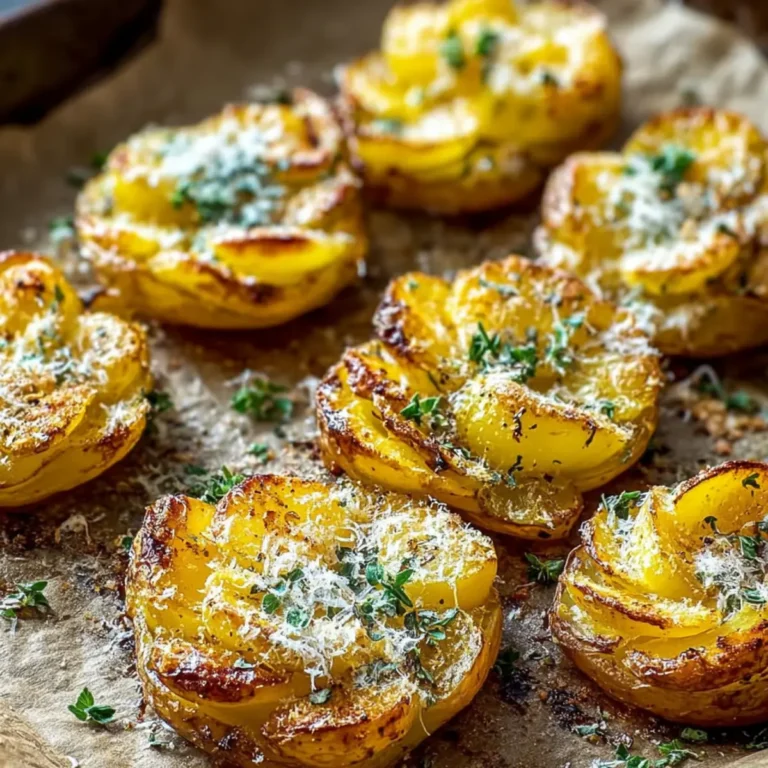 Zerdrückte Ofenkartoffeln mit Knoblauch und Parmesan