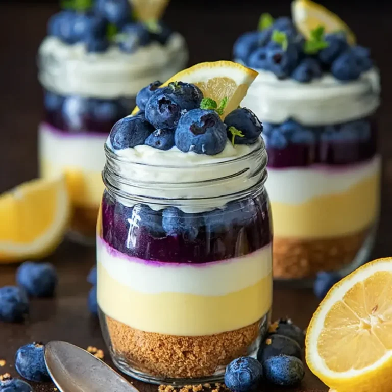 Zitronen Blaubeer Cheesecake im Glas