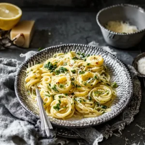 Zitronen Pasta mit Knoblauch und Parmesan