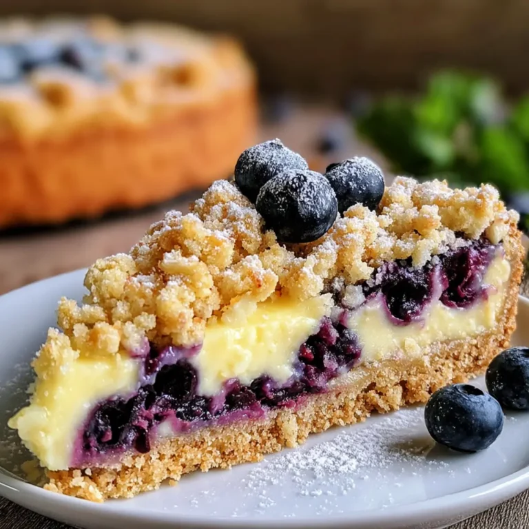 Blaubeerkuchen mit Pudding und Streusel