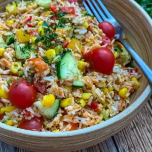 Bunter Reissalat mit Pesto Dressing