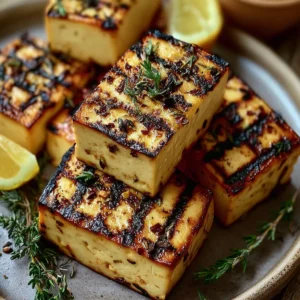 Griechischer gegrillter Tofu mit Zitrone und Thymian